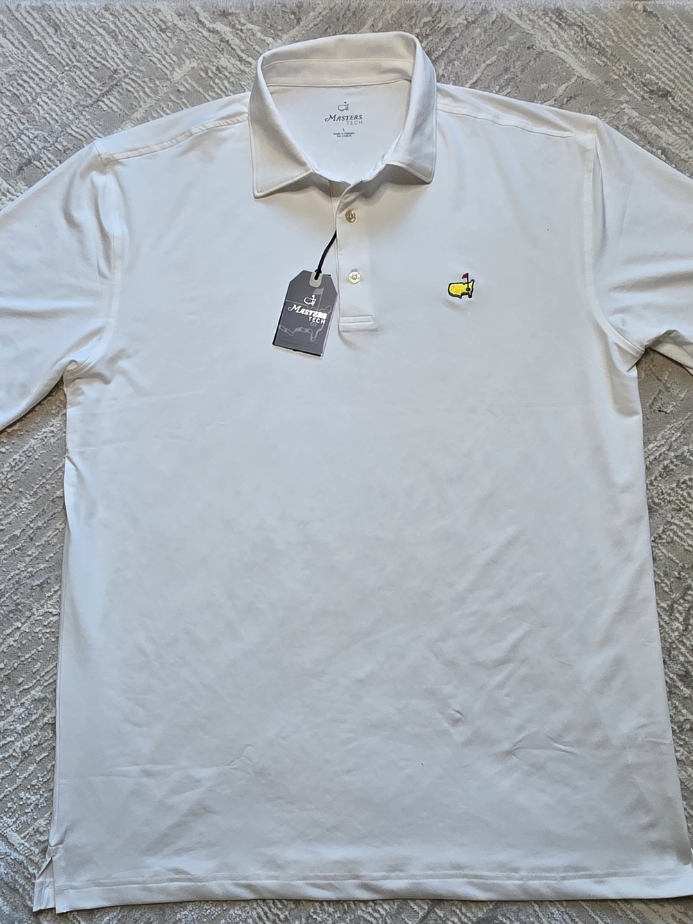 NWT Masters Tech Mens LARGE White Polo Shirt GOLF Embroidered Logo
